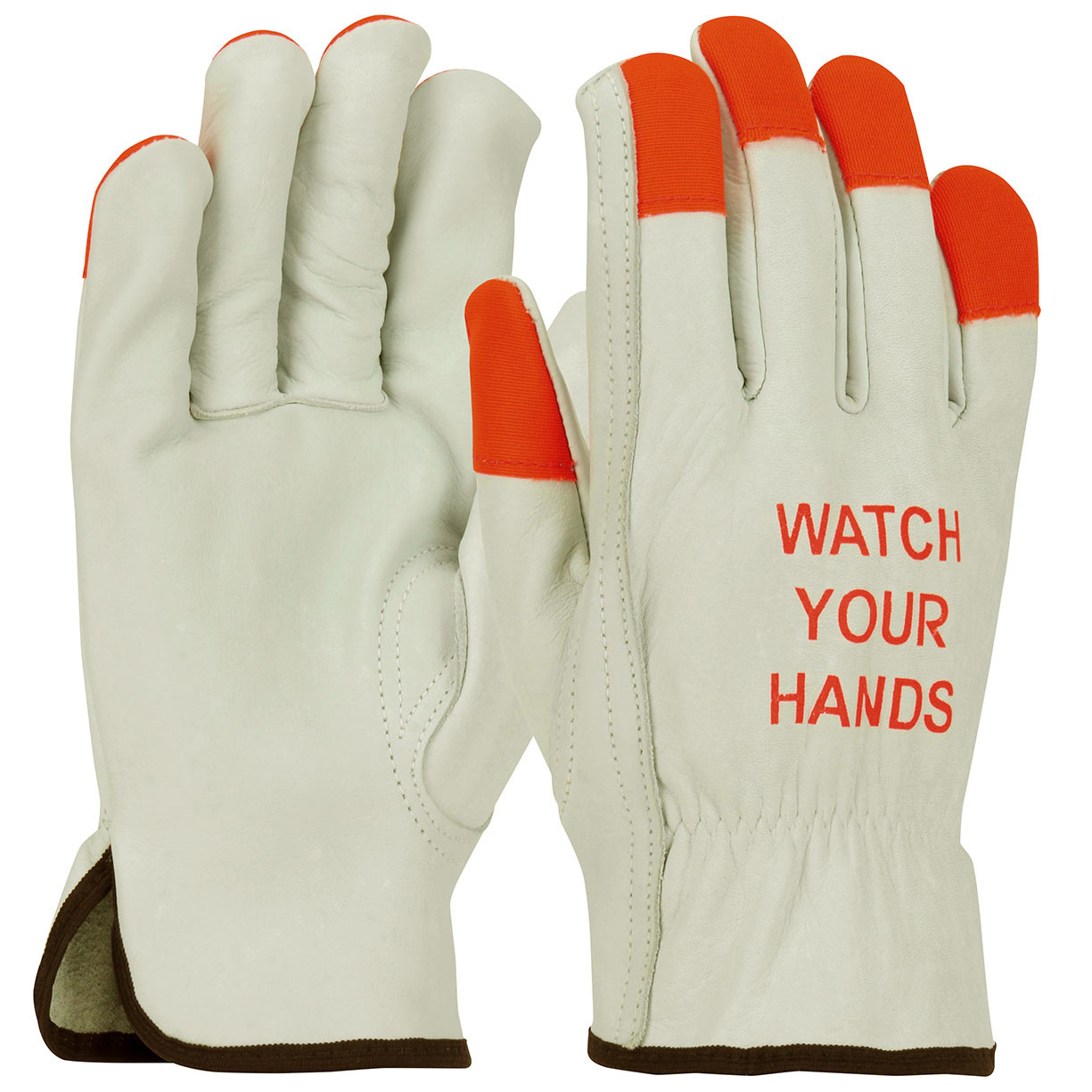 PIP® 68-165HV Superior Grade General Purpose Gloves, Drivers, Top Grain Cowhide Leather Palm, Top Grain Cowhide Leather, Hi-Viz Orange/Natural, Slip-On Cuff, Uncoated Coating, Resists: Abrasion, Unlined Lining, Keystone Thumb